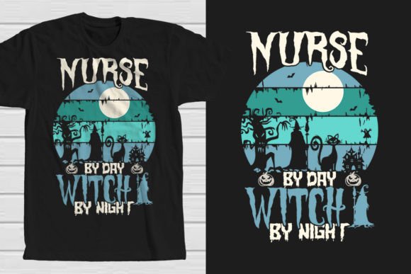 Nurse by Day, Witch by Night: A Unique Halloween T-Shirt Design for Print on Demand
