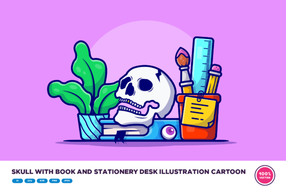 Skull with Book and Stationery Desk